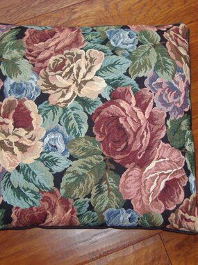 Vintage  Handcrafted Needlepoint Tapestry Floral Accent Pillow